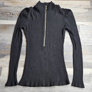 Generation Love Black Ribbed Quarter Zip Pullover Gold Zipper Small